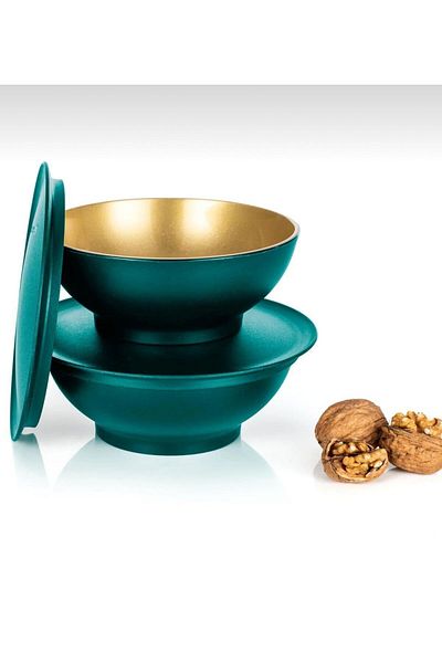 Tupperware ALLEGRA BOWL SWEETY BOWL SET OF 2 WATER GREEN-GOLD 275ML
