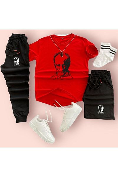 YOHO SPORT Mustafa Kemal Atatürk Printed Original Unisex καλοκαιρινό σορτς T-shirt Φούτερ Σετ 3 τεμαχίων Combin Suits