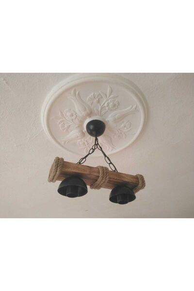 benline Wood Ahşap Avize 2 Li Halatlı Avize Rustik