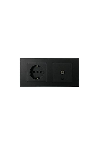 Gözde aydınlatma Ovivo Grano Black Socket Socket TV Satellite Socket Set + Double Frame