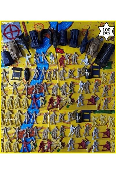 OYUNCAKSAHİLİ Tank Asker Set Oyun Halısı 100 Parça 3 Paket Komando Uçak Kale ...