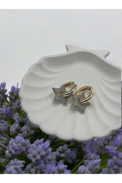 BATU COLLECTİON Zircon Stone Steel Star Earrings