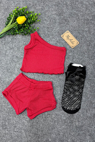 MYADA Ribbed Baby Crop Shorts and Mesh Socks Set