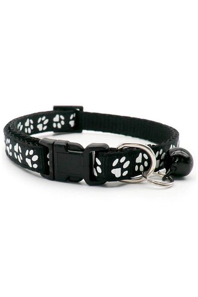 Pineapple Black Colored Adjustable Rattle Cat-Dog Collar with Paw Pattern