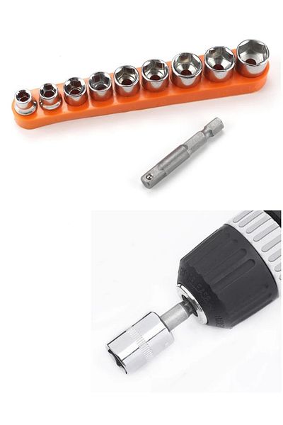 Depolife 9 Pieces 1/4 Socket Socket and Drill Adapter Set