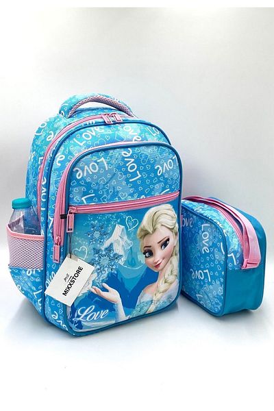 ms mixxstore Rucsac de școală primară cu model de dragoste de culoare albastră cu nutriție ortopedică