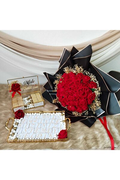 ZEKAAVM Kız İsteme çikolatası ve 41 kadife güllü isteme çiceği Söz,Nişan
