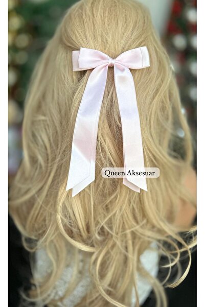 Queen Nelly Trend moda tasarım katlı saten uzun sarkıtlı fiyonk otomatik klip...