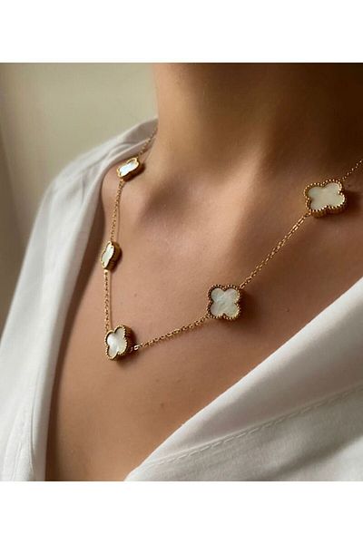 Accessories Model Gold Colored Steel White Necklace