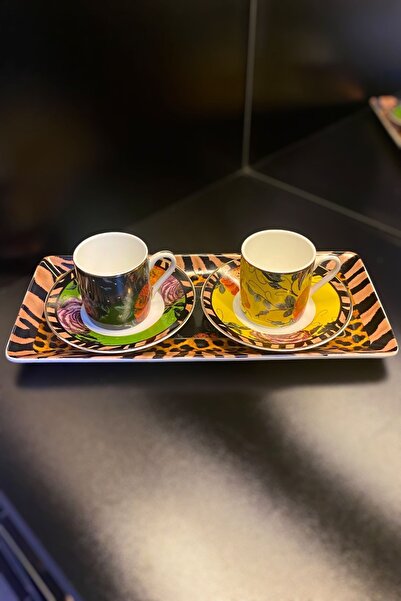 Lucky Art Juliet Bone 2 Kişilik Sunum Tepsili Kahve Fincan Seti