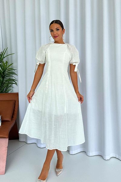 Mine Tan Butik Λευκό μπαλόνι μανίκι και σταυρός πίσω μάξι φόρεμα