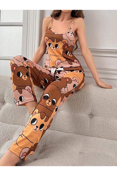 Cesur Women's Strappy Pants and Pajama Set - BigBear Brown