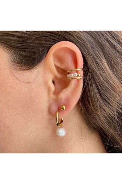 dalya İncili Basic Çelik Halka Küpe