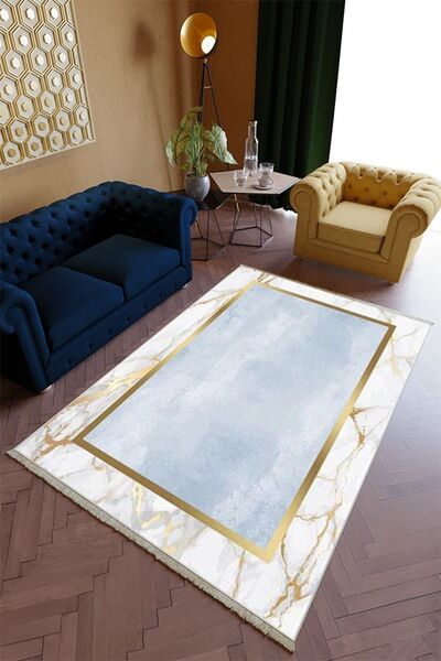 10 Post Online Salon Halısı Spor Mavi Altın Gold Yolluk Kaymaz Yuvarlak Oval Kesme Ince Yıkanabilir Halı