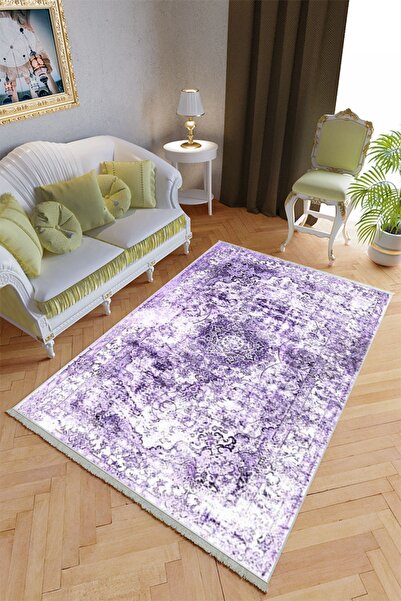 10 Post Online Klasik Salon Halısı Mor Yolluk Kaymaz Yuvarlak Oval Kesme Ince...