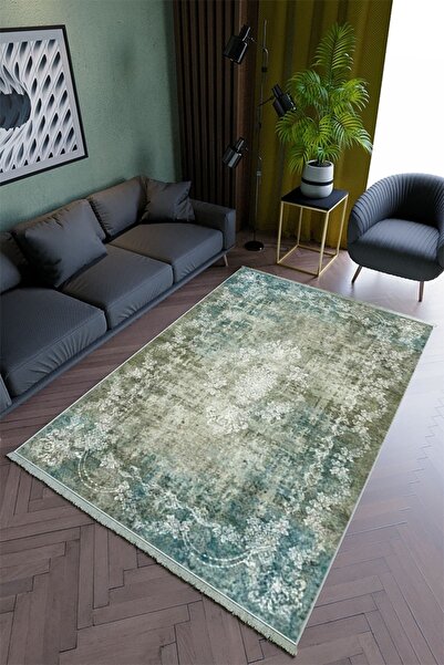 10 Post Online Salon Halısı Modern Yeşil Mavi Yolluk Kaymaz Yuvarlak Oval Kes...