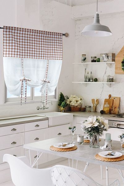 cotton maison Natural Pot Plaid Tulle Curtain Retro