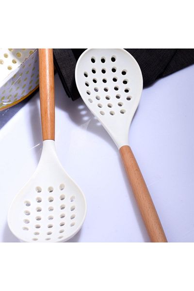 Kosova Silicone Colander with Bamboo Handle - White