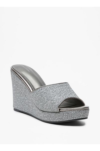 Flora Bella by Shoexpress Flora Bella Textured Slip-On Sandals with Wedge Heels