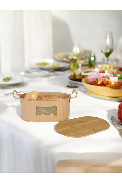 EVSTYLE Bamboo Closed Metal Bread Bowl - Cappuccino