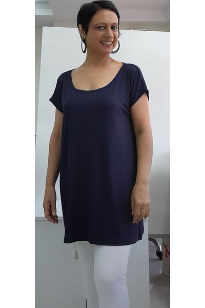Mertcan Butik Navy Blue Light Viscose Combed Cotton - Bat Sleeve T-Shirt, Size Coming with All