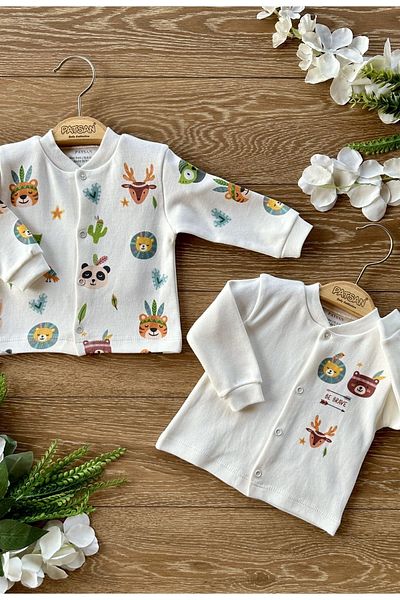 PATSAN 2-Piece Cotton Combed Cotton Baby Top Cardigan Set Bohemian Tiger Be Brave