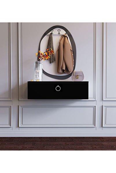 mmluxuryhome Duvara Monte Çok Amaçlı Siyah MDF Dresuar-Giriş Masası, Makyaj M...