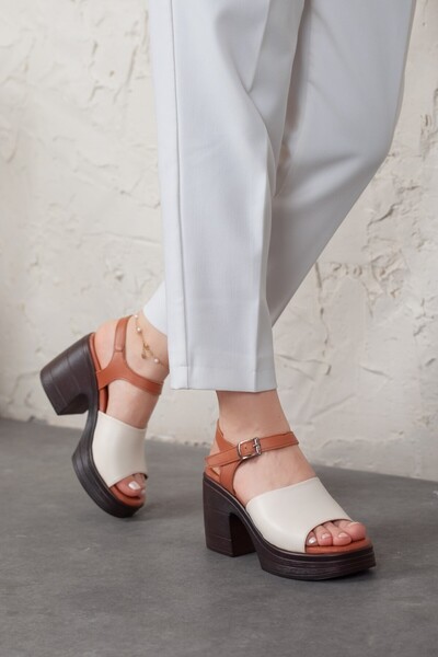 Adım Adım Genuine Leather Silvana - Women's Thick Heel Sandals