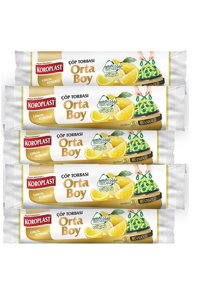 Koroplast Extra Strong Lemon Drawstring Medium Size 15 Pieces Garbage Bags X 5 Pack