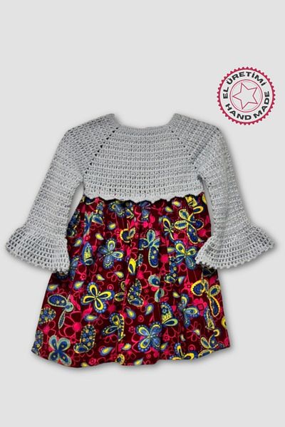 Uretti Filiz 9248 - Rochie tricotată pentru fete cu modele de fluturi, 4 ani - albastru