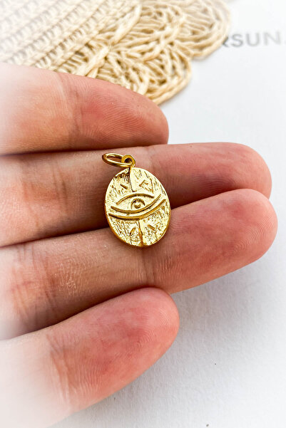 roshel Göz İşlemeli Madalyon Model Altın Kaplama Kolye Ucu