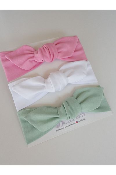 swan butik Set de 3 catarame Bandana pentru fetiță, mentă roz, alb