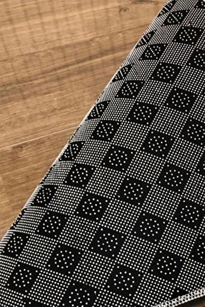 DEKOMOD Decorative Printed Bathroom Set Mat Set of 2 Non-Slip Washable Black Dot Base (60x90 and 50x60)