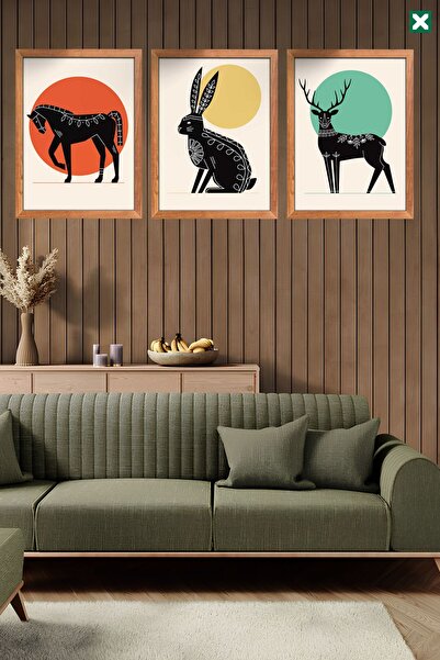 TABLOX Set de 3 animale cu aspect geometric, pictură modernă pe MDF cu aspect de cadru