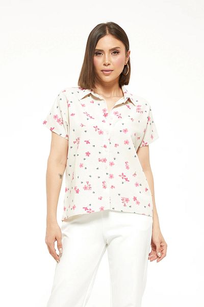 Go Veform Cămașă de damă din in roz - model floral elegant ZN5072