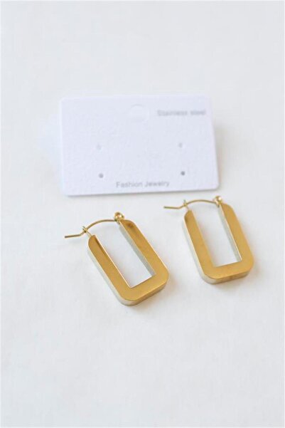 MENESSA أقراط مستطيلة من الفولاذ - ذهبي