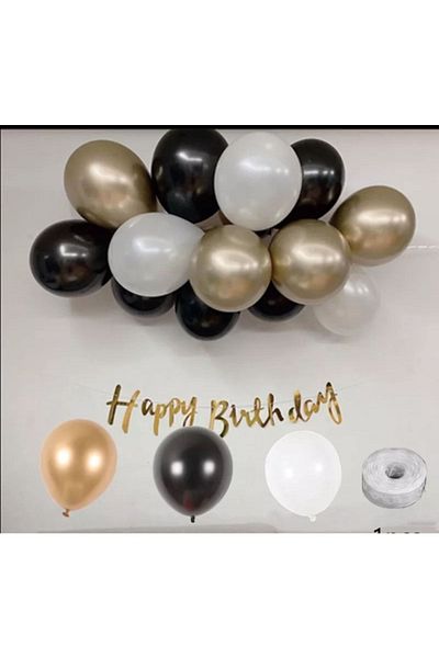 asöy Balloon Chain Black Gold Balloon Set Happy Birthday