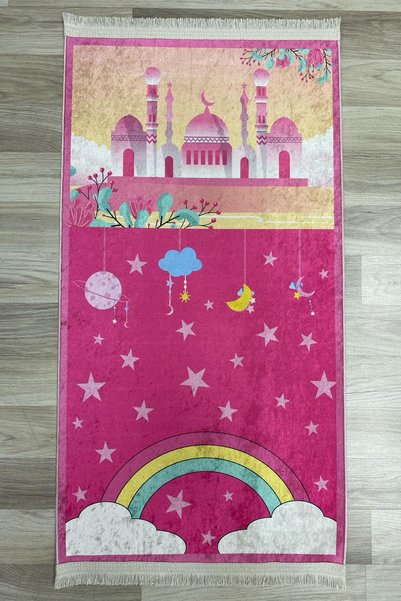 DEKOMOD Black Digital Printed Educational Toddler Prayer Rug - Non-slip Base, Prayer Rug 60x100