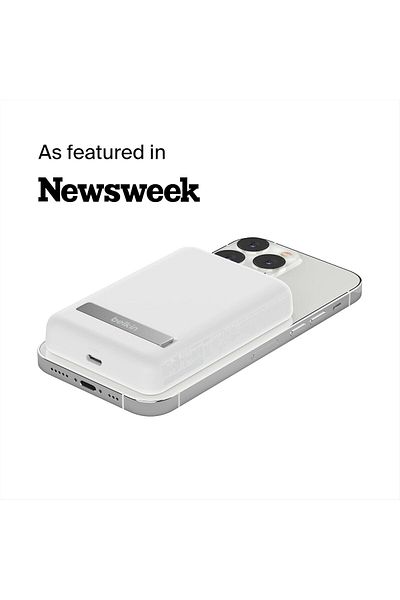 Belkin باور بانك لاسلكي مغناطيسي بسعة 5000 مللي أمبير في الساعة، شاحن MagSafe لجهاز iPhone 15-12 - أبيض