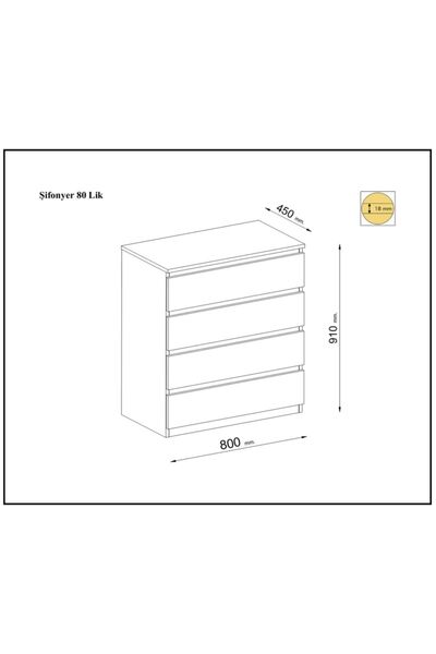 Mbes Mobilya Umut Atlantik Cam 80 cm 4 Çekmeceli Şifonyer