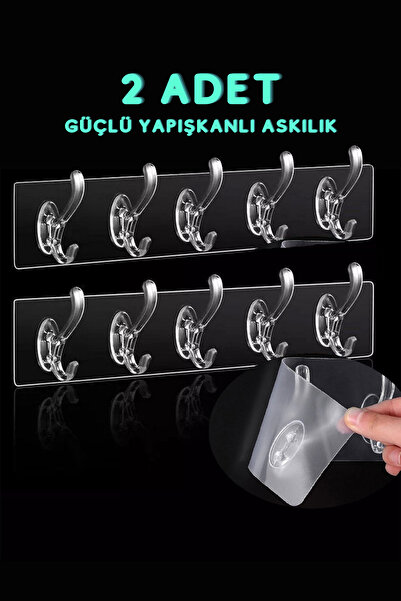 BlackBird Home 5'li Kendinden Yapışkanlı Güçlü Şeffaf Askılık (2 ADET) - Kapı...