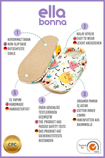 Ella Bonna Cheerful Fruits Baby Booties - Non-Slip Sole, Slipper Slippers