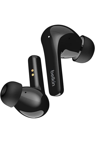 Belkin SOUNDFORM Flow True Wireless Earbuds, ANC, Bluetooth, Wireless Charging, 31H Play, Black, Small