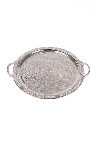 BŞK VİRGO Gaziantep Copper 29cm Handcrafted Presentation Serving Tray 29cm with Authentic Looking Handles