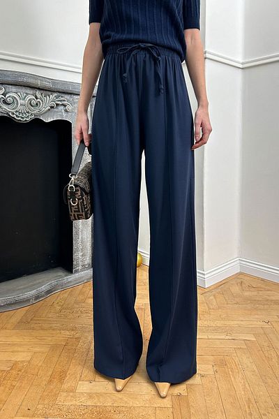 MAGARDE Ribbed Polyviscose Trousers - NAVY BLUE