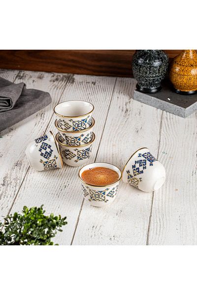 AYBABA STORE 6 Pieces Mirra Coffee Cup - Gawa, Handleless Blue Gilded