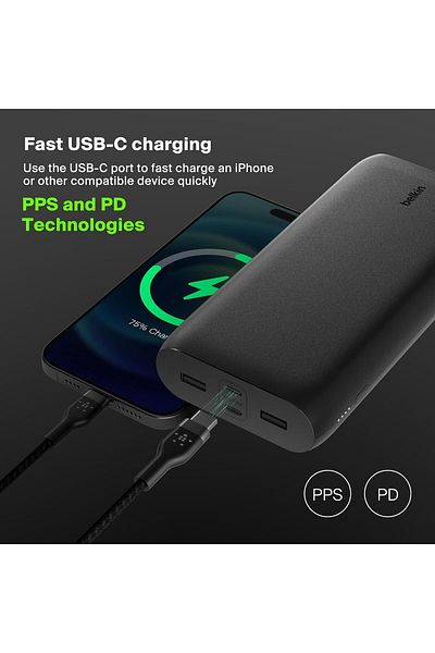 Belkin BoostCharge 4-Port 26K Power Bank, USB-C & USB-A, Fast Charge PD, for iPhone 15, Galaxy S24 & More
