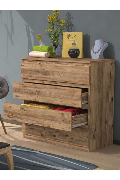 Mbes Mobilya Umut Atlantik Cam 80 cm 4 Çekmeceli Şifonyer