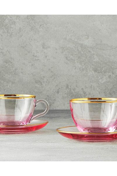 Paşabahçe 6-Person Pink Luster Glass Teacup Set 240cc