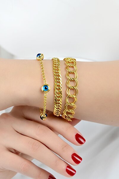 kuyumcu nurettin 3'lü Kombin Bileklik 14 Ayar Altın